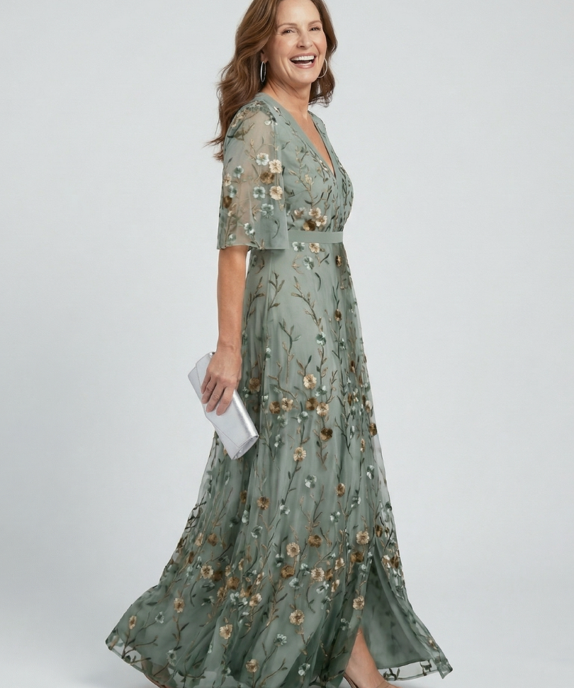 Selena™ | Dress Maxi Halter Floral in Green Salvia