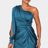 Charlotte Dress Asymmetric Drapado of A Shoulder
