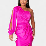 Charlotte Dress Asymmetric Drapado of A Shoulder