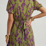 VirenaTM | Dress Midi Floral Wrap of Short-Sleeve