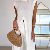Benigna™ | Set White Túnica Ruffle and Trousers