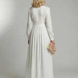 Lorena™ | Dress Maxi White of Long-Sleeve with Buttons and pockets