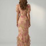Viviana™ | Dress Maxi Floral with High Neck and Sleeve Abullonada