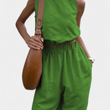 Portia Set in Cotton and Linen with Side Slit
