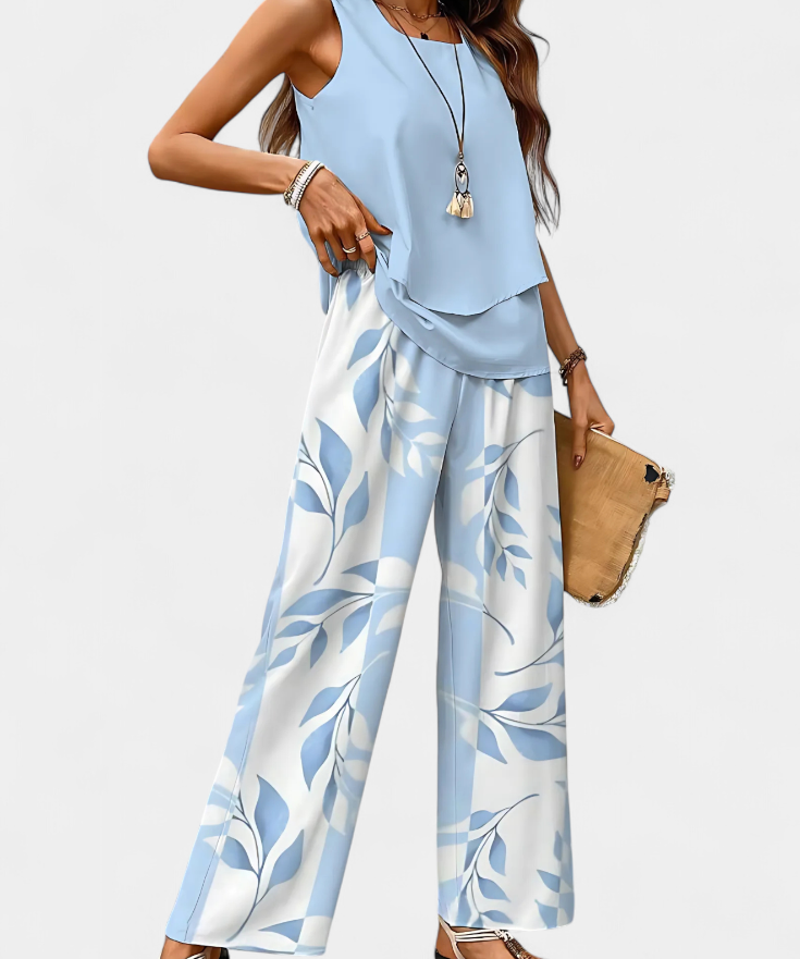 Martina Boho Set Elegant Sleeveless with Trousers Recto Print
