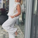 TrinidadTM | Set White Blouse and Trousers Wide