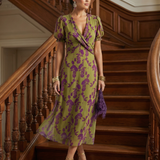 VirenaTM | Dress Midi Floral Wrap of Short-Sleeve