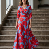 Celeste™ | Dress Midi Floral with Neckline Cruzado and Sleeve Three Cuartos