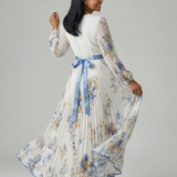 Riana™ | Dress Midi Cruzado Floral with Skirt Pleated and Long-Sleeve