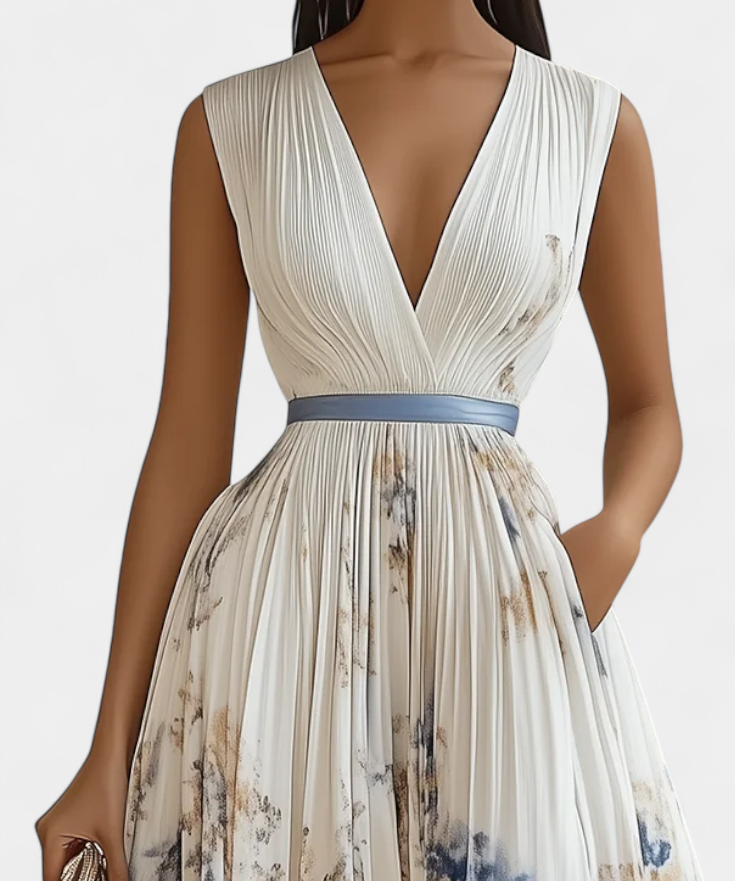 Elise Dress Midi Sleeveless Printed Floral and Pleated