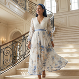 Riana™ | Dress Midi Cruzado Floral with Skirt Pleated and Long-Sleeve