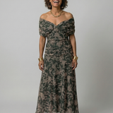 Calena™ | Dress Midi Off-Shoulder with Neckline Drapeado
