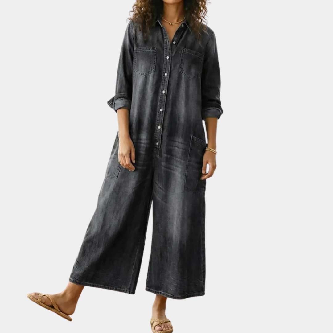 Primitiva™ | Dress maxi vaquero with botonadura and Long-Sleeve