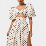Sherine Skirt Set and Top Polka-Dot with Puff Sleeves