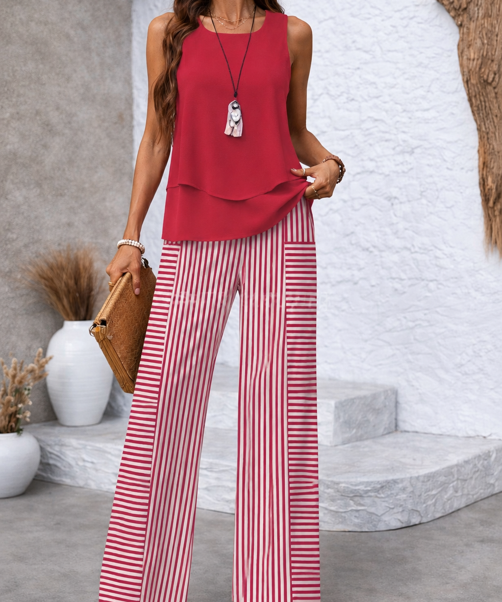 Ramona™ | Set Pink Top Liso and Trousers Stripes