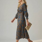 Luna™ | Dress Midi Cruzado of Long-Sleeve Printed Natural