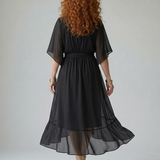 Elvira™ | Dress Midi Drapeado with Cinturón and Sleeve Codo