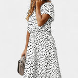 Rovena Dress Midi Polka-Dot with Neckline Shirt and Waist Adjustable