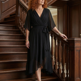 Elvira™ | Dress Midi Drapeado with Cinturón and Sleeve Codo