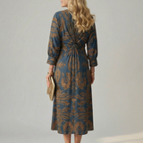 Luna™ | Dress Midi Cruzado of Long-Sleeve Printed Natural