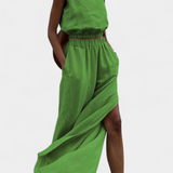 Portia Set in Cotton and Linen with Side Slit