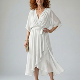 Elvira™ | Dress Midi Drapeado with Cinturón and Sleeve Codo