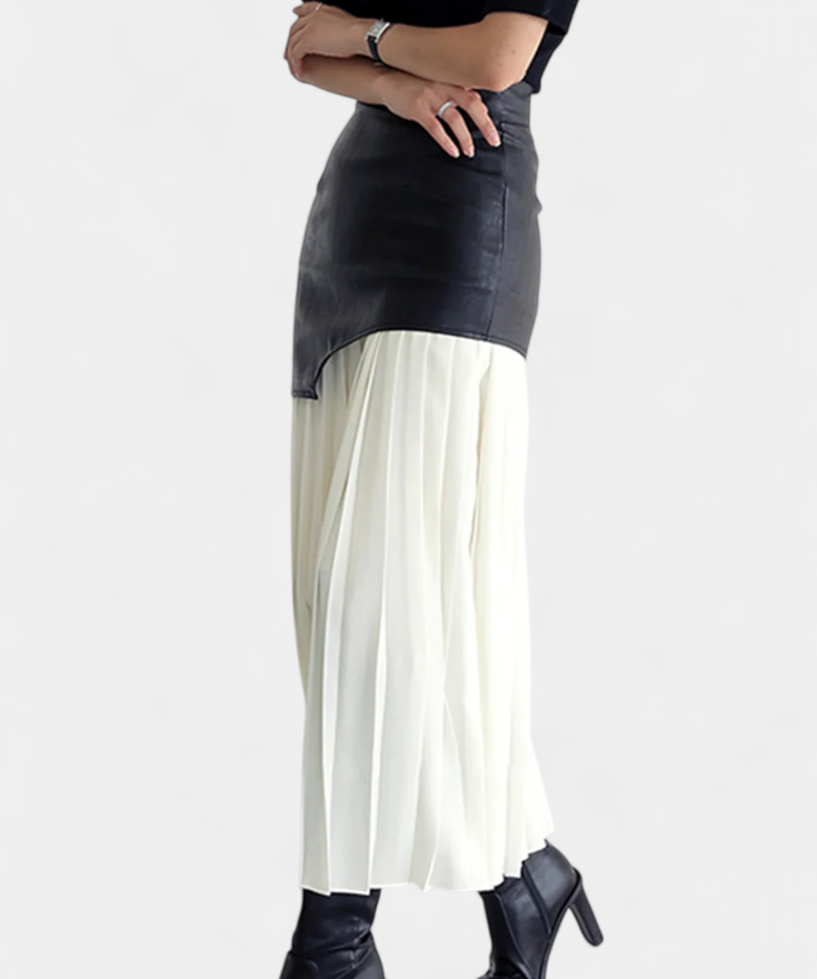 Noelle Skirt Maxi Asymmetric of Chifón and Leather Sintético