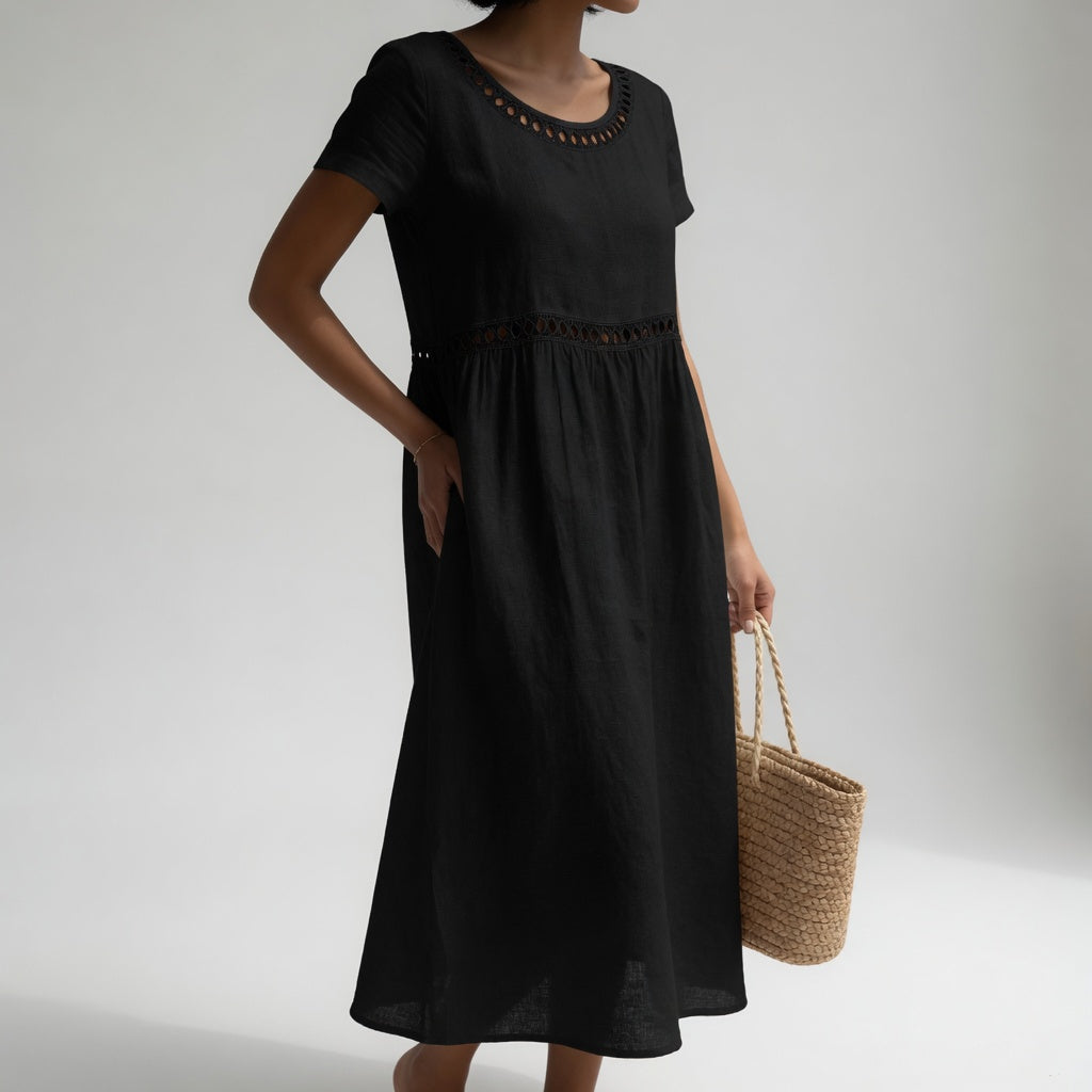 Livia™ | Dress Midi of Linen Embroidery