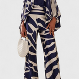 Sybella Two-Piece Set with Off-Shoulder and Wide-Leg Trousers Prints