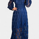 Jovie Dress Midi with Lace Embroidery with High Neck