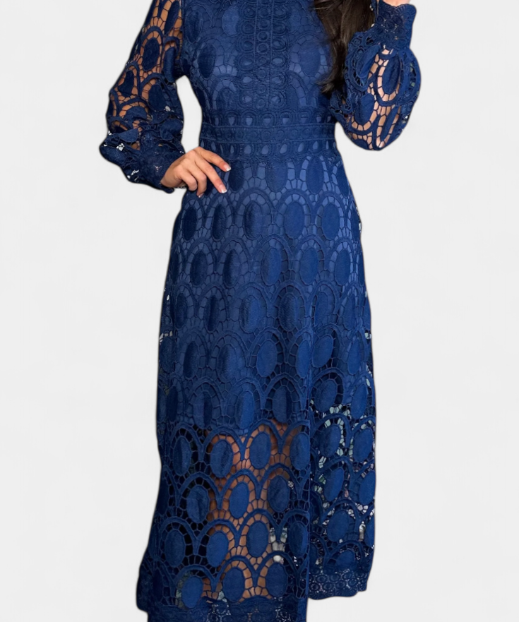Jovie Dress Midi with Lace Embroidery with High Neck