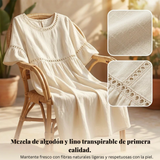 CarmelaTM | Dress Midi in Linen with round neckline and Sleeve Ruffle