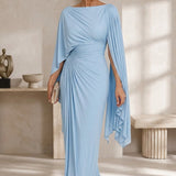 AlmudenaTM | Dress Long Pleated with Sleeve Cape