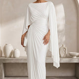 AlmudenaTM | Dress Long Pleated with Sleeve Cape