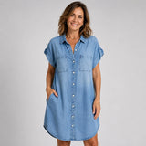 VenanciaTM | Dress chemise short of Short-Sleeve with Button Closure