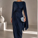 AlmudenaTM | Dress Long Pleated with Sleeve Cape