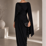 AlmudenaTM | Dress Long Pleated with Sleeve Cape