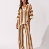 Zenaida™ | Set Crochet Stripes Kimono and Trousers