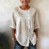 Remedios™ | Blouse Vintage with Cordones and Print Artisan
