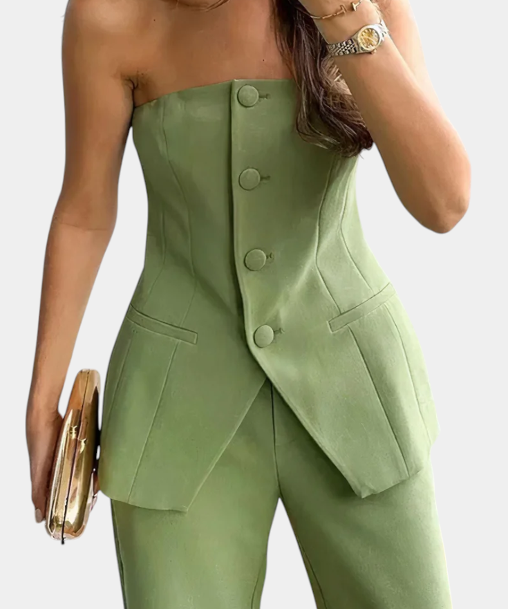 Ekaterina Set of Tube Top and Wide-Leg Trousers with Style Minimalist