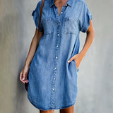 VenanciaTM | Dress chemise short of Short-Sleeve with Button Closure