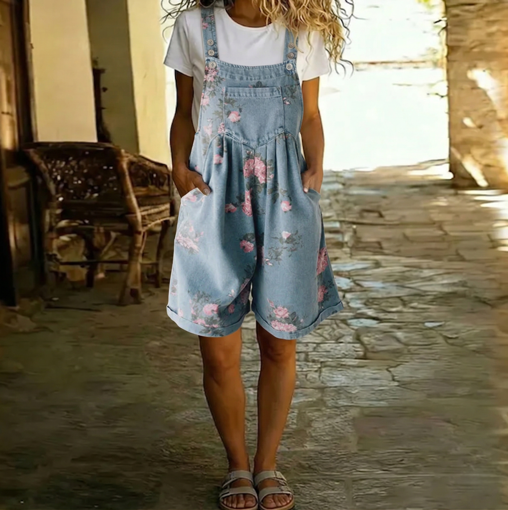 Úrsula™ | Peto short vaquero with detail Floral embroidery