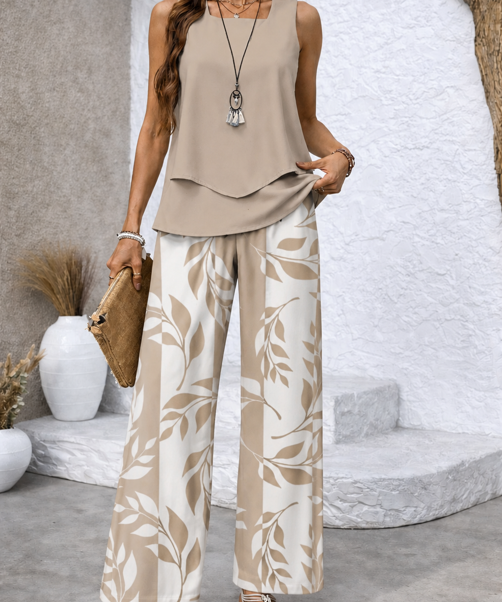 Ernestina™ | Set Natural Blouse Beige and Trousers Botánico