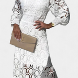 Jovie Dress Midi with Lace Embroidery with High Neck