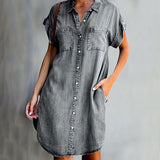 VenanciaTM | Dress chemise short of Short-Sleeve with Button Closure