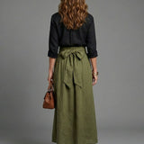 Vera™ | Set Blouse Black and Skirt Midi Green Oliva