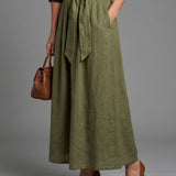 Vera™ | Set Blouse Black and Skirt Midi Green Oliva