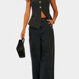 Ludovica Set of Denim with Vest Fitted and Jeans Wide-Leg