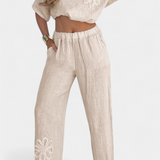 Natalia Relaxed Set of Linen Embroidery with Silhouette Holgada