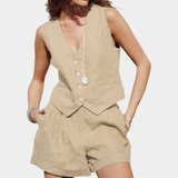 Jennifer Set Vest and Trousers Short of Linen Cotton